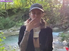 Flawless Damsel Inhaling Huge Manmeat until Sucky-Sucky Internal Ejaculation in the Woods