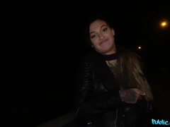 Inked hoe with pierced nipples gets fucked in public