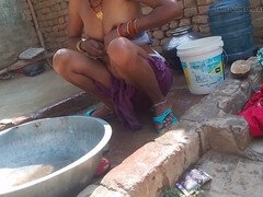 Desi bhabhi Akpk enjoys a refreshing bath and cleans up