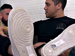 Bearded Miguel foot worshiped by pervert Dan Edwards