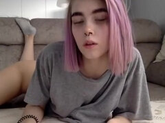 Pink Hair college girl Girl Amazing Solo Show on Webcam