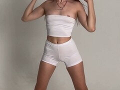 Model Hollyharlot shows off her legs in short shorts and yoga poses