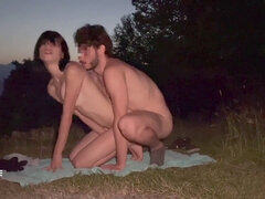 Skinny, outdoor sex, hot brunette babe