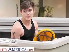 Naughty America - Tattooed big tit babe Desiree Nevada fucks her contractor