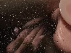 Łazienka, Brunetka, Dildo, Masturbacja, Cipka, Tatuaż, Cycki, Zabawki