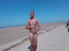 Praia, Britânico, Massagem, Maduroa, Ao ar livre cartaz de rua outdoor, Pênis, Solo chão
