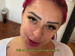 Redhead MILF Surprise Facial After Shower - Amateur Blowjob & Face Fuck