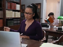 Big boobies inked-up slut take dick in the library