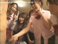 Dirty Japan schoolgirls wank a hard dick