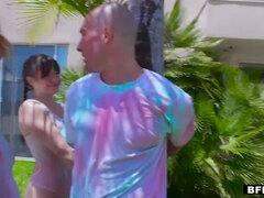 69, Brunette brune, Queue, Le plan cul à quatre, Groupe, Pov, Chevaucher, Rasée