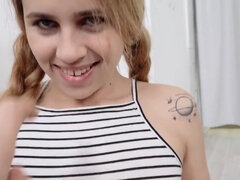 Petite teen with braids Effie Gold gets banged on the floor