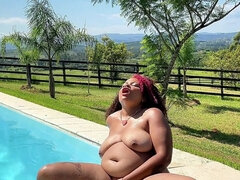 Chubby Ebony Poolside Pussy Play