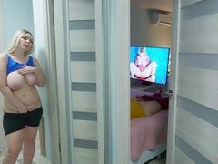 Stepdaughter with huge tits peeks on her stepdad during a naughty adventure