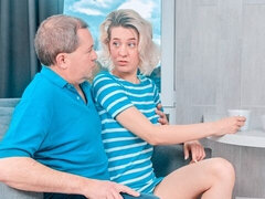 Big-boobed blonde teen Aurora B rides on a hard wiener