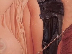 Tied in the Bathtub, the MILF Gets a Shower Stream at Her Clit While the Pussy Is Spread with Clamps