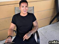 Tricked inked straight amateur goes gay