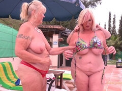 AuntJudysXXX - Busty Mature Lesbian MILFs Melody, Randy, and Jojo Get Naughty by the Pool