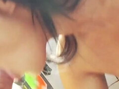 Hot girl with big tits sucks a cock