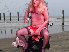 Mrs Samantha Riding Her Love Glider Fuck-chair at the Beach, Until She Comes Hard!