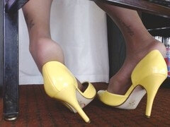 Shoeplay pantyhose, foot fetish, high heels