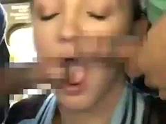 Asian guys fuck white cheerleader on bus