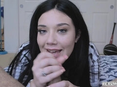 Megan wraps her luscious lips around Brothers dick