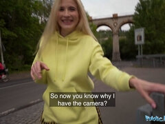 Euro blonde bombshell gets drilled hard in public by a big hard dick