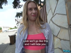 Blonde Temptress's Hidden Garage Affair in Public Heat