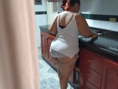 Enjoying a hot hand job while my buddy's mom cleans the kitchen