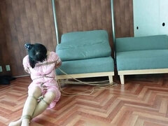 Amateur Cutie in Pajamas Tied Up on Sofa by Masked Man - Unexpected Vibrator Bondage & Humiliation