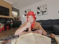 VR parody: Redhead cowgirl River Lynn gives a deep blowjob to Woody in Toy Story costume play