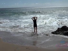 Strand, Blond, Kjole, Kyssing, Orgasme, Utendørs, Offentlig, Våt