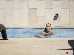 Naughty skinny dippers garden fuck