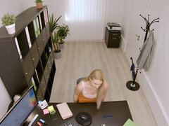 Blonde babe gets her loan rejected, but not before getting a good fuck from the boss