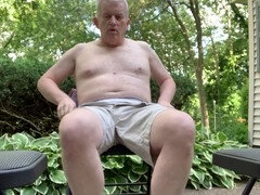 Dad enjoys solo outdoor fun with a nice cum shot