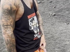 Amateur, Plage, De plein air, Pisser, Public, Solo, Tatouage