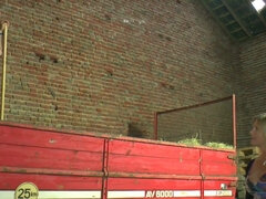 Busty blonde mature mom fucked in barn - cumshot