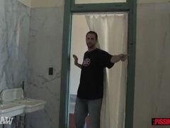 Flower Tucci sucks cock and drinks piss in hot golden shower fetish