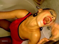 John Thompson's female star takes a bukkake of piss and cum