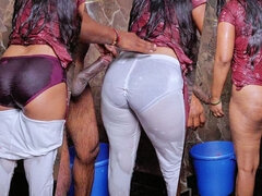 Enthousiasteling, Badkamer, Grote kont, Stel, Indisch, Rijpe lesbienne