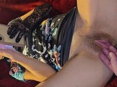 JuicyAdultKingdom Fingering Hairy MILF Pussy While She Watches Porn and Moans