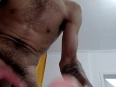 Solo handjob and self-blowjob session with a virtual toyboy