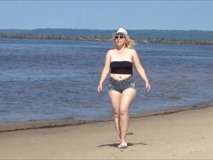 Amatör, Strand, Stor stjärt, Jeans, Mogen