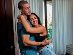 오랄섹스, 흑갈색 머리, 핸드잡, 대단히, 보지, 면도된, 청소년, 젖가슴