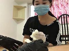 아시안, 본디지 훈육 사디즘 마소치슴, 중국인, 여자 지배, 페티쉬, 글로브, 핸드잡, 라텍스