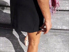 車, 露出狂, フランス人, ヒール, 熟年, 自然山雀, アウトドア, 公共