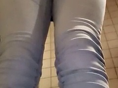 Sissy peeing in jeans and panties