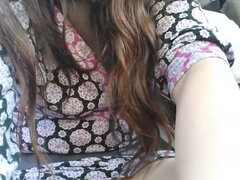 Public Car Play Makes Me Excited! Hairy Pussy Thick Thighs Slut In Passenger Seat Flashes