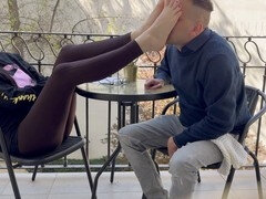 Slave worships dirty shoes and feet with kisses and licks