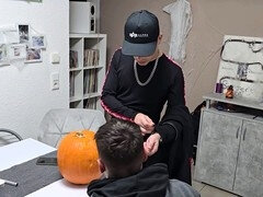 Real couple homemade, gay boyfriend, halloween pumpkin